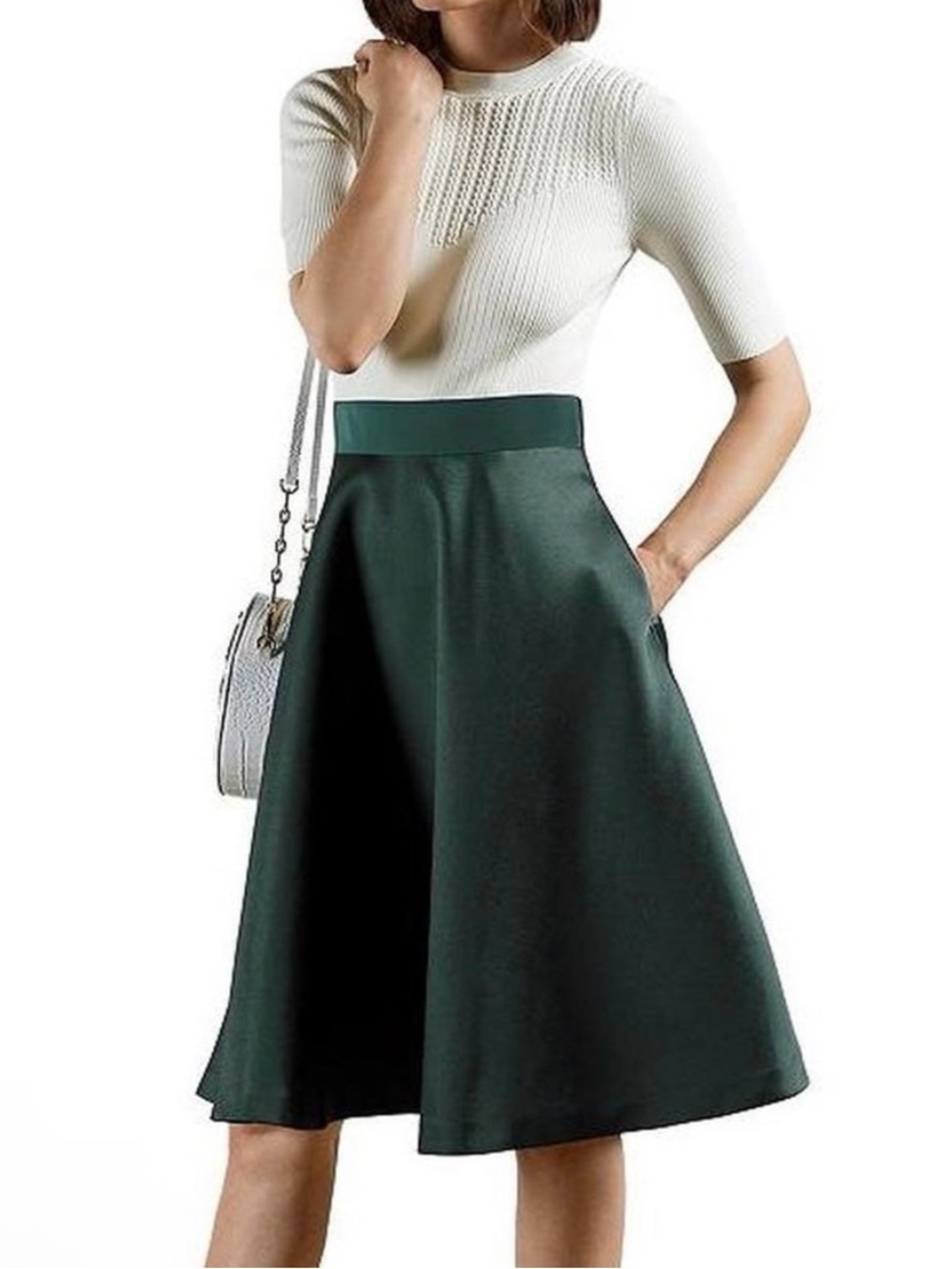 Ted Baker White and Hunter Green Tafetta Dress Size 1